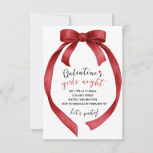 Custom Red Ribbon Bow Galentines Party Invitation