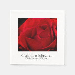 Custom red rose 40th ruby wedding anniversary napkin