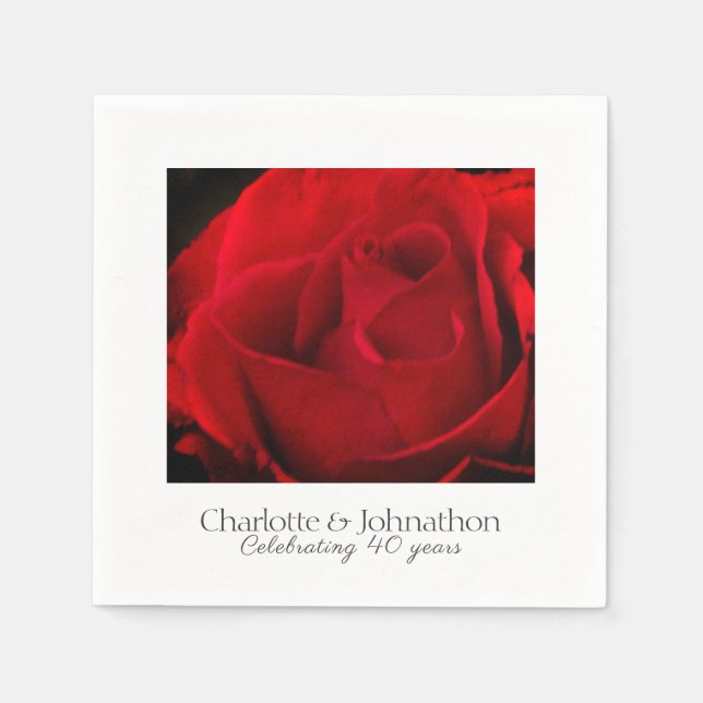 Custom red rose 40th ruby wedding anniversary napkin (Front)