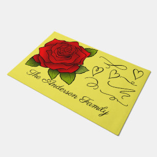 Custom Red Rose Family Doormat