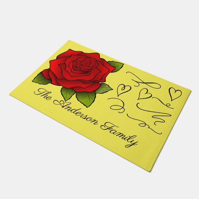 Custom Red Rose Family Doormat (Angled)