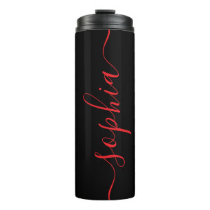 Custom Red Script Name Black Thermal Tumbler