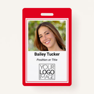 Custom Red Simple Colour Professional Name Badge