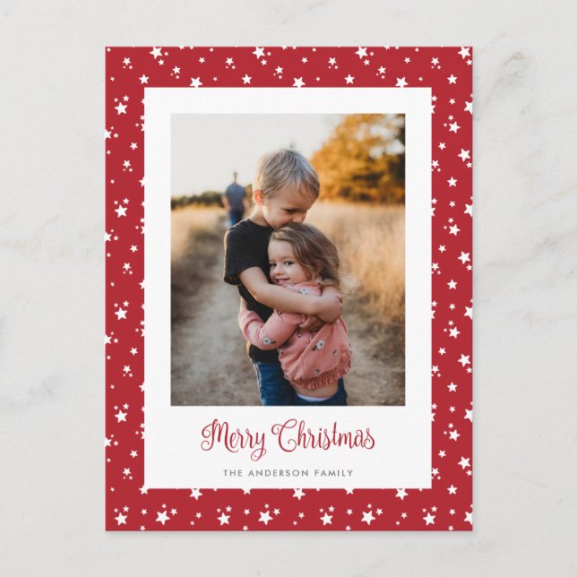 Custom Red Stars Photo Merry Christmas Postcards (Front)