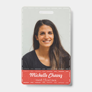 Custom Red Stitched Leather Photo Emoployee Badge