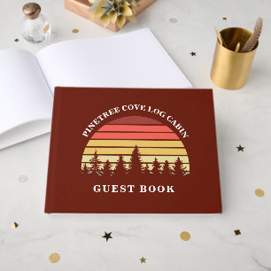 Custom Red Sunset Log Cabin Lake House Guest Book