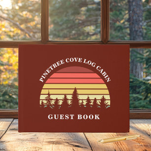 Custom Red Sunset Log Cabin Lake House Guest Book