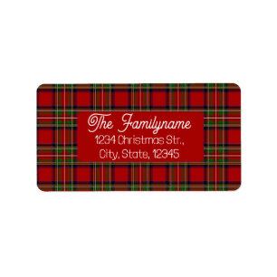 Custom Red Tartan Plaid Christmas Return Address Label