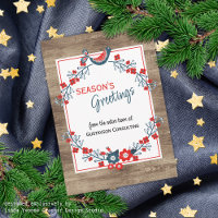 Custom Red Teal Blue Bird & Floral Folk Art Wreath