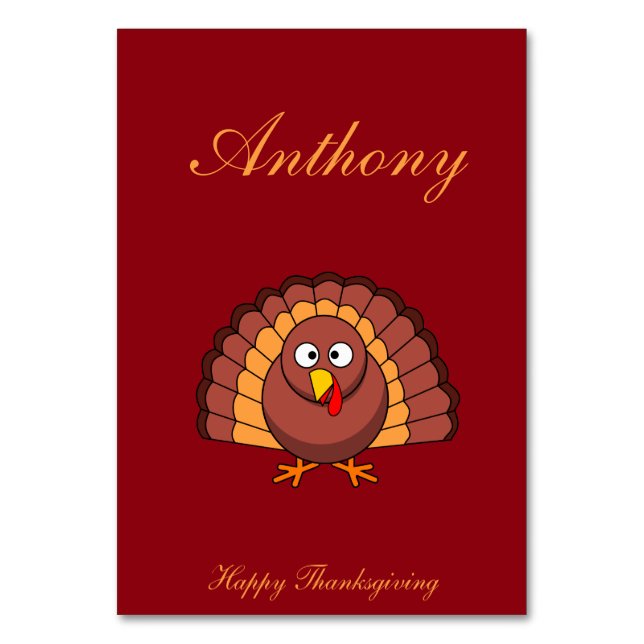 Custom Red Thanksgiving Place Cards With Turkey (Front)