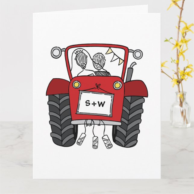 Custom Red Tractor Country Barn Rustic Wedding Card (Yellow Flower)