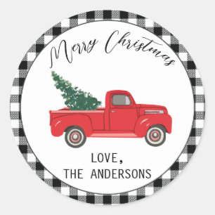 Custom Red Truck with tree Art Painting Classic Round Sticker