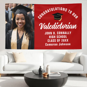 Custom Red Valedictorian Photo Graduation Party Banner