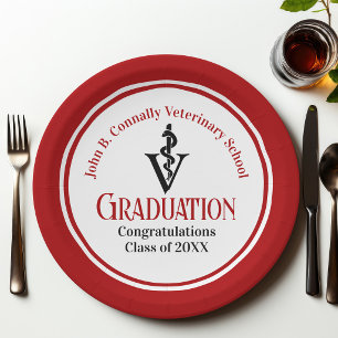 Custom Red Veterinary School Graduation Party Paper Plate