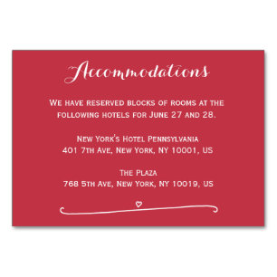 Custom Red Wedding Accommodation Cards Heart