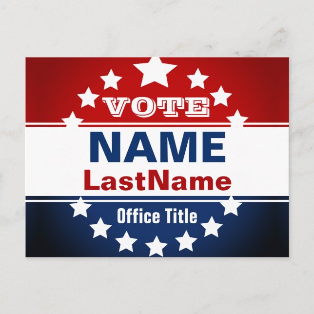 Custom Red, White and Blue Election Template Postcard (Front)