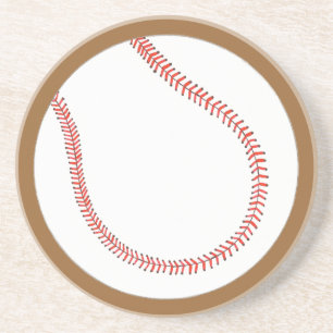 Custom Red White Baseball on Brown Coasters