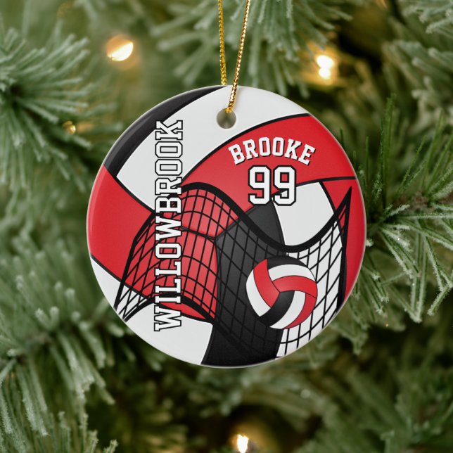 Custom - Red, White & Black - Volleyball 🏐💖 Ceramic Ornament (Tree)