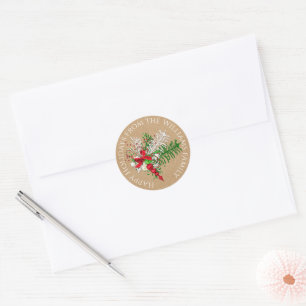 Custom Red White Candy Cane Green Foliage Wreath Classic Round Sticker