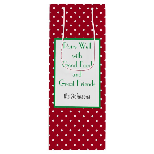 Custom Red & White Dotted Swiss Pattern Wine Gift Bag (Front)