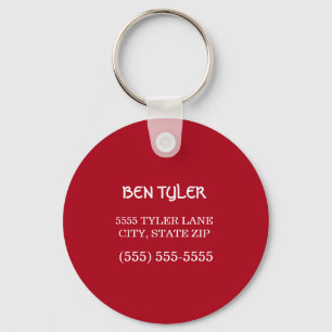 Custom Red White Name Address Phone Keychain