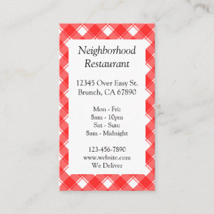 Custom Red White Plaid Checked Discount Coupon Business Card