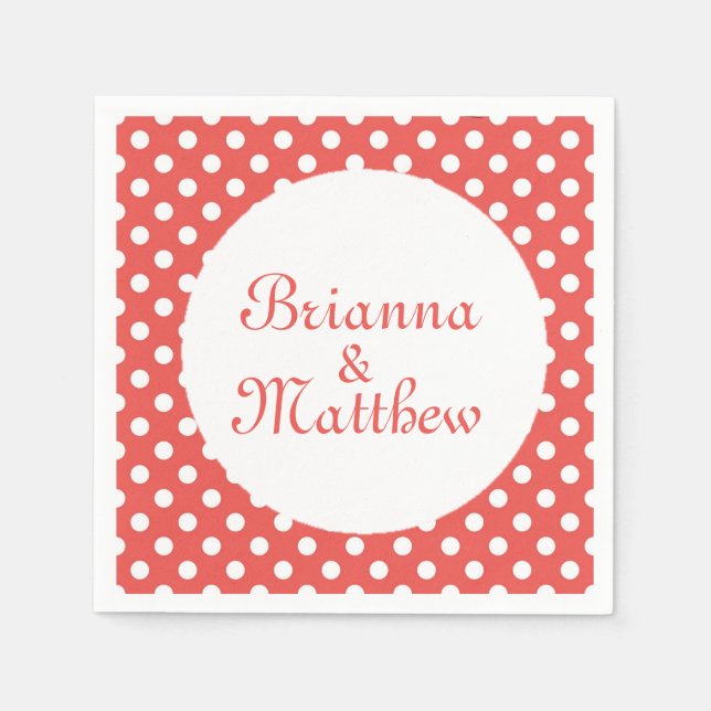 Custom Red & White Polka Dot Bride & Groom Napkin (Front)