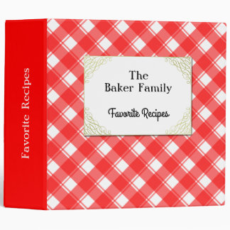 Custom Red White Retro Plaid Family Recipe Binder