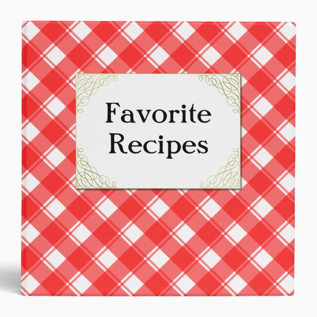 Custom Red White Retro Plaid Recipe Binder (Front)