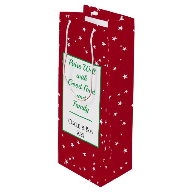 Custom Red & White Stars Pattern Wine Gift Bag (Front Angled)