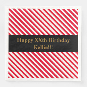 Custom Red/White Stripes Birthday Party Napkin