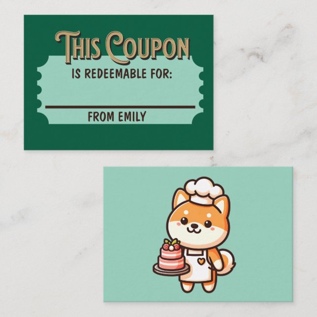 Custom Redeemable Ticket Gift Shiba Cake Coupon Card (Front/Back)