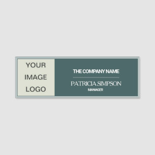 Custom Refined Slate Grey Professional: LOGO, TEXT Name Tag