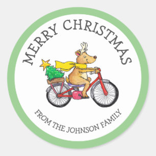 Custom Reindeer Christmas  Classic Round Sticker