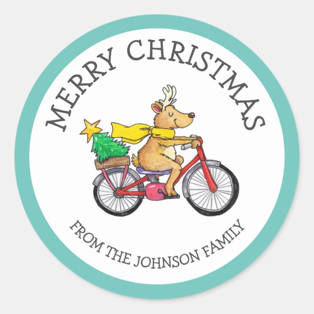 Custom Reindeer Christmas  Classic Round Sticker (Front)