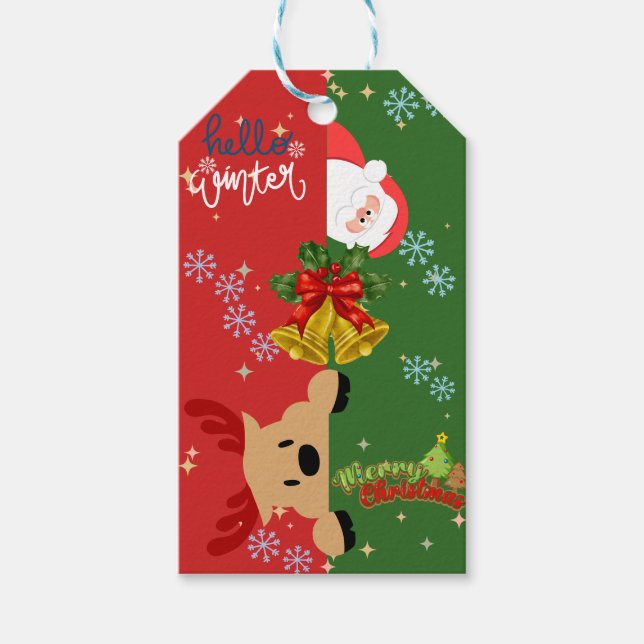 Custom Reindeer & Santa Christmas Gift Tag (Front)