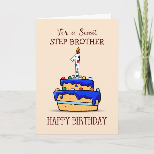 Custom Relation, 1st Birthday, 1 on Blue Cake Card (Front)