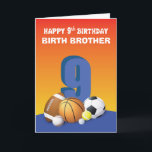 Custom Relation Birth Brother Boy 9th Birthday Spo Card<br><div class="desc">Bounce around some fun birthday greeting balls for a special boy that is celebrating a 9th birthday. The only way you can do that is by giving him this card. This also comes with a personalized relationship on the front.</div>