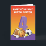 Custom Relation Birth Sister Girl 4th Birthday Card<br><div class="desc">When you have been searching for the perfect card to send to some girl related to you who will be celebrating a 4th birthday but still having no luck finding one then this is your day! This card has a customizable relationship on front so you can give this to anyone...</div>
