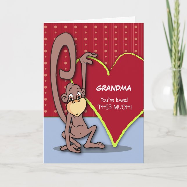 Custom Relation, Cute Monkey on Valentine’s Day Holiday Card (Front)