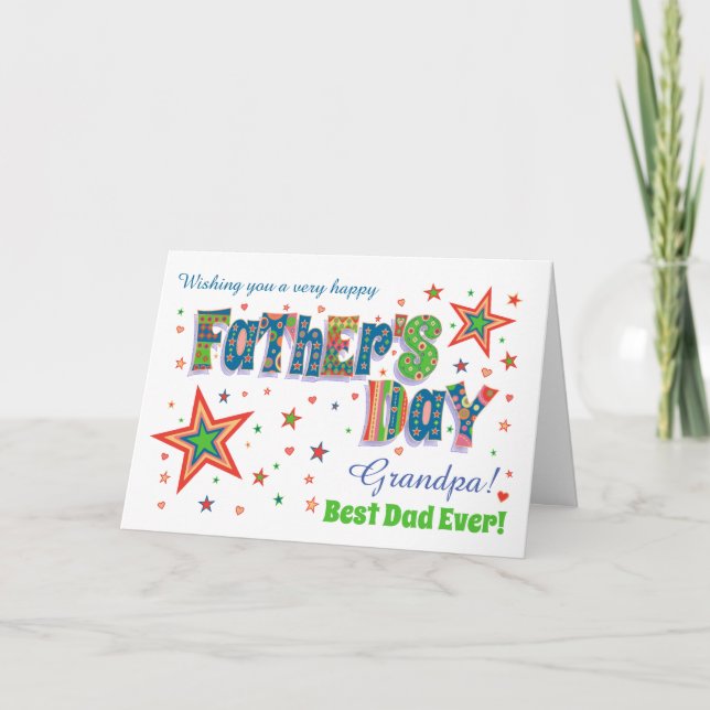 Custom Relation Father's Day with Stars and Hearts Card (Front)