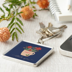 Custom Relation Thank You at Christmas Poinsettias Keychain