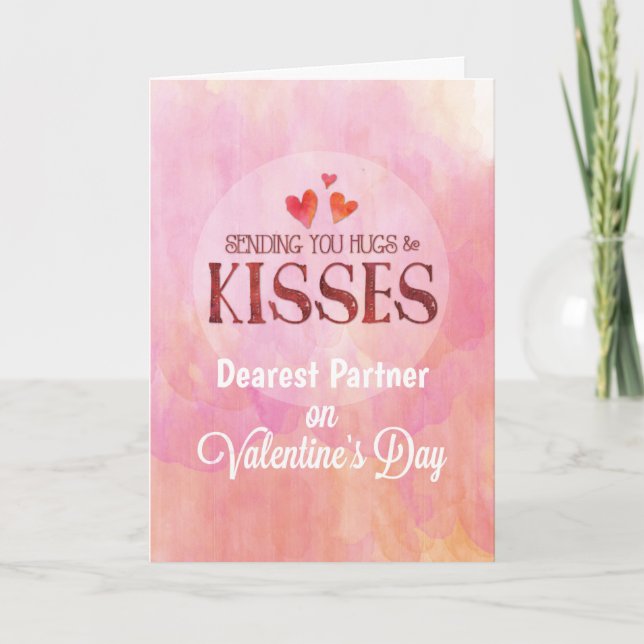Custom Relation, Valentine Sending Hugs & Kisses Card (Front)