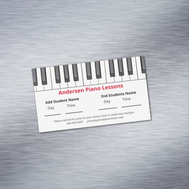 Custom Reminder Piano Lessons for Kids Magnetic Business Card (In Situ)