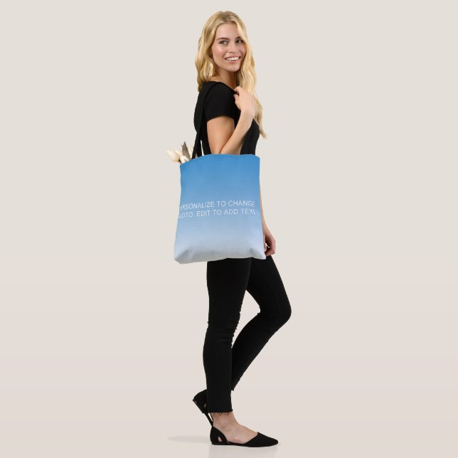 Custom Replace Blue Image All-Over Art Slogan Tote Bag (On Model)