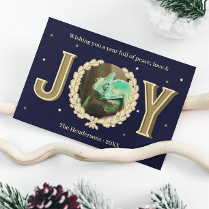 Custom Reptile Pet Photo Blue Gold Joy Christmas Holiday Card