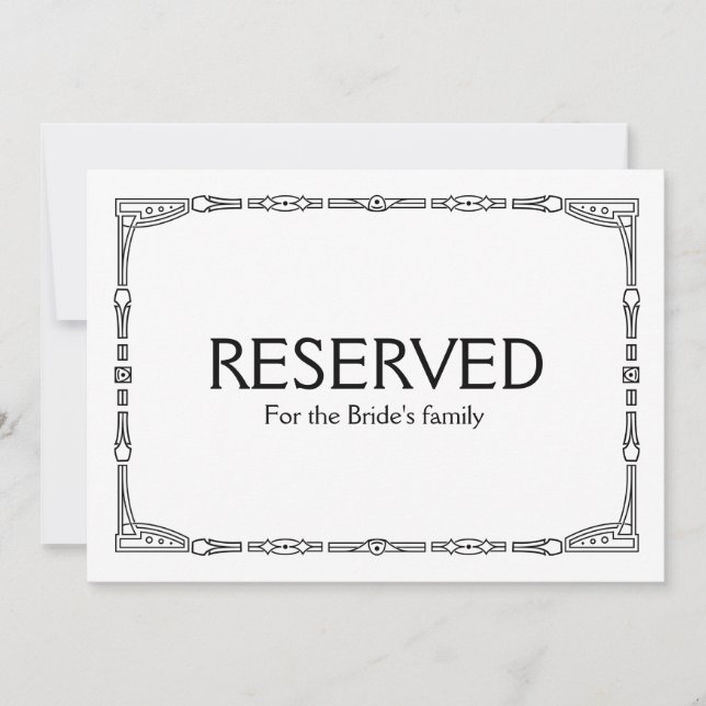 Custom "Reserved" Art Deco Style Wedding Sign (Front)