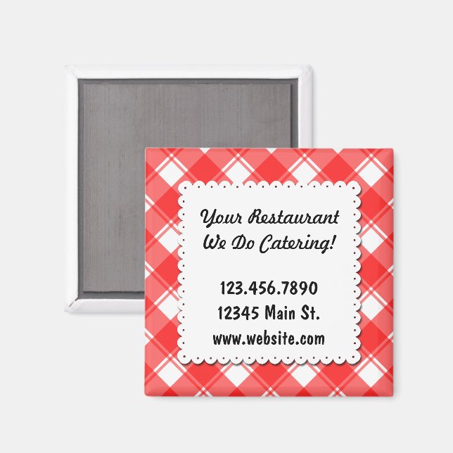 Custom Restaurant Business Red Plaid Magnet (Front/Back)