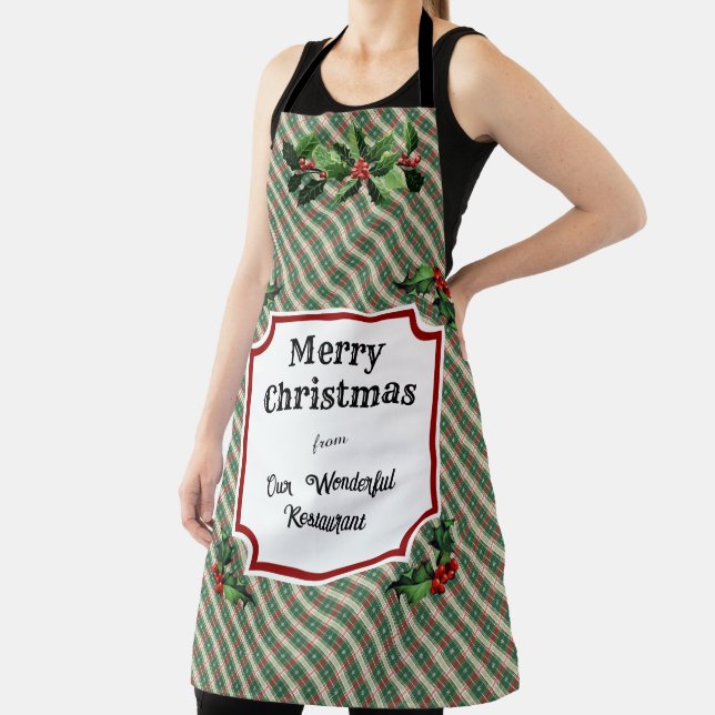 Custom Restaurant Christmas Plaid Apron (Insitu)