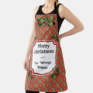 Custom Restaurant Christmas Red Plaid Apron